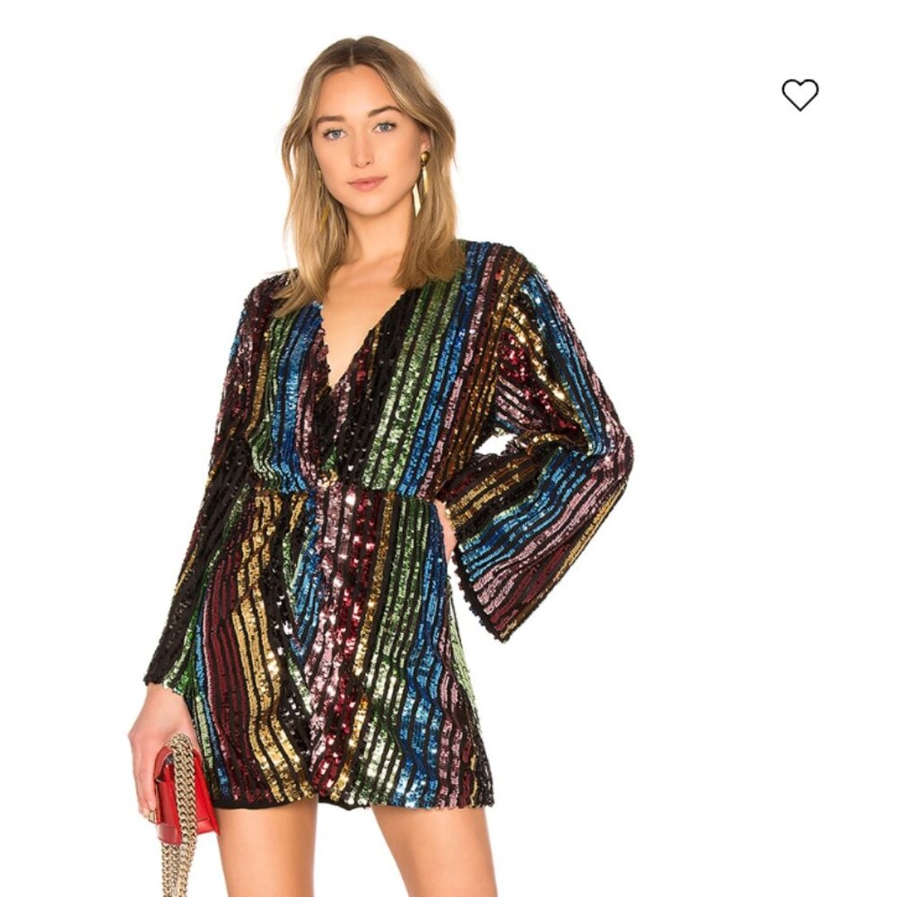LPA Multi-color Sequin Dress with Kimono Sleeves Sz.S Holiday Party Festival